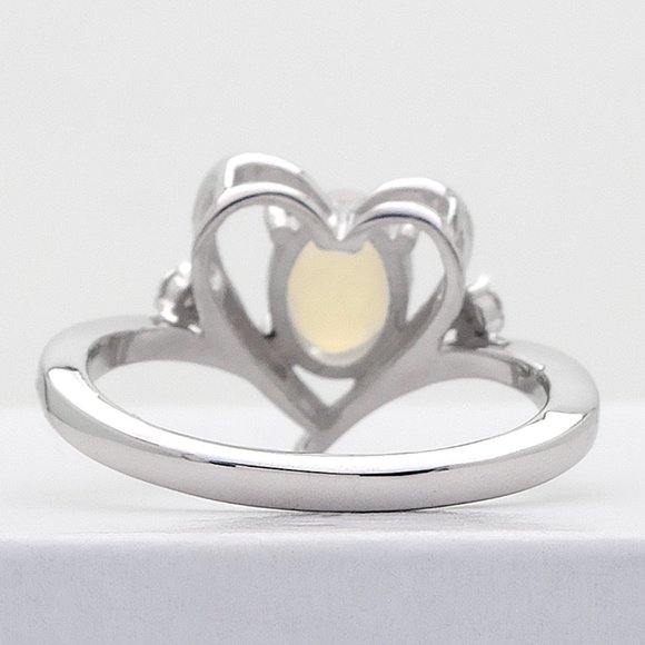 Silver Heart Opal Ring, Real Sterling Silver Stamped 925 Size 8 Ethical Lab Opal - Picture 6 of 9
